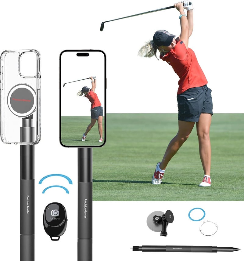 PrecisionMaster Golf Monopod Stick, Record Golf Swing with Magnetic Phone Holder, Adjustable Tripod with Spike Stake Golf Accessories Golf Swing Training, Compatible with Gopro Insta, Golf Train Aids - Image 1